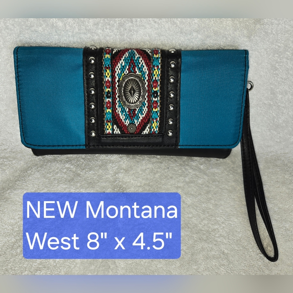Montana West Turquoise Clutch with Multicolor Embroidery